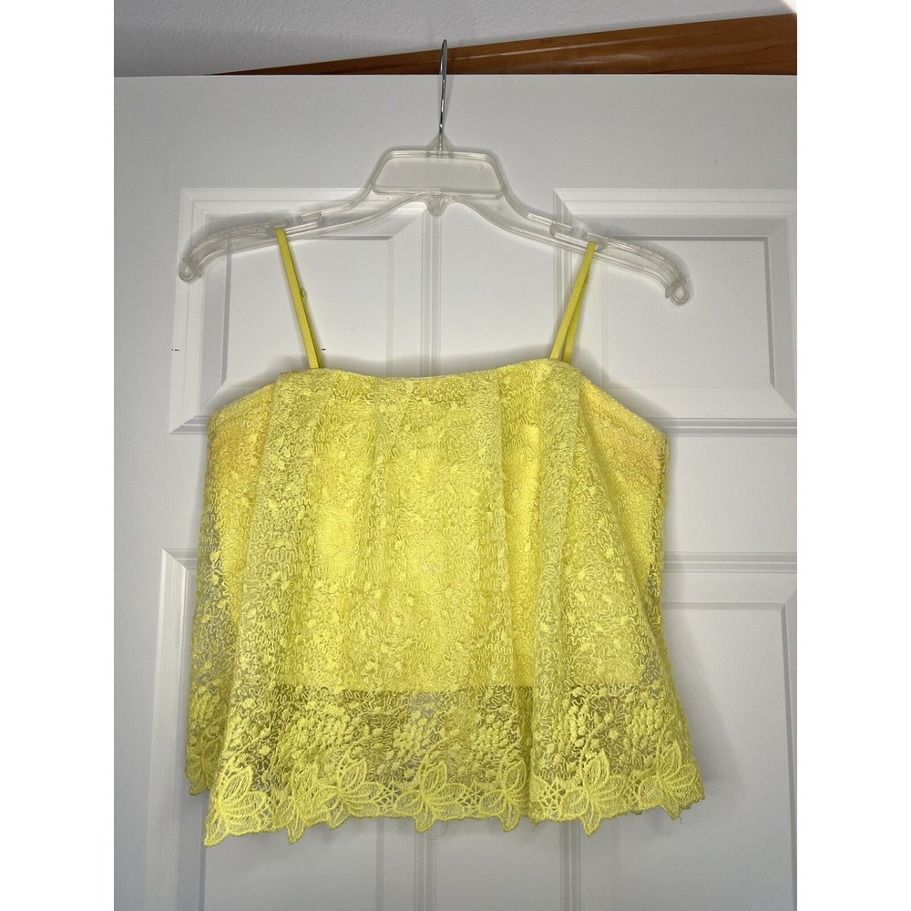 Champagne and Strawberry Yellow Crochet Lace Overlay Crop Top Small‎